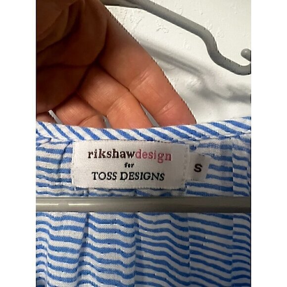 RIKSHAW DESIGN BEACH BOHO EMBROIDERED W/TASSEL, STRIPED, LIGHT BLUE, BLOUSE SM - Picture 6 of 7